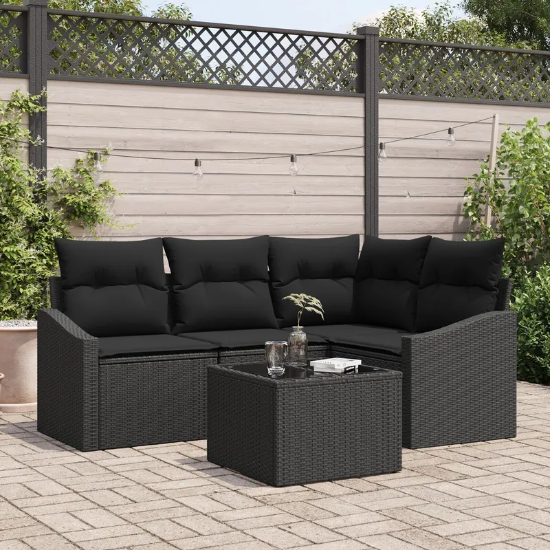set canapea gradina 5 piese cu perna bej poliratan