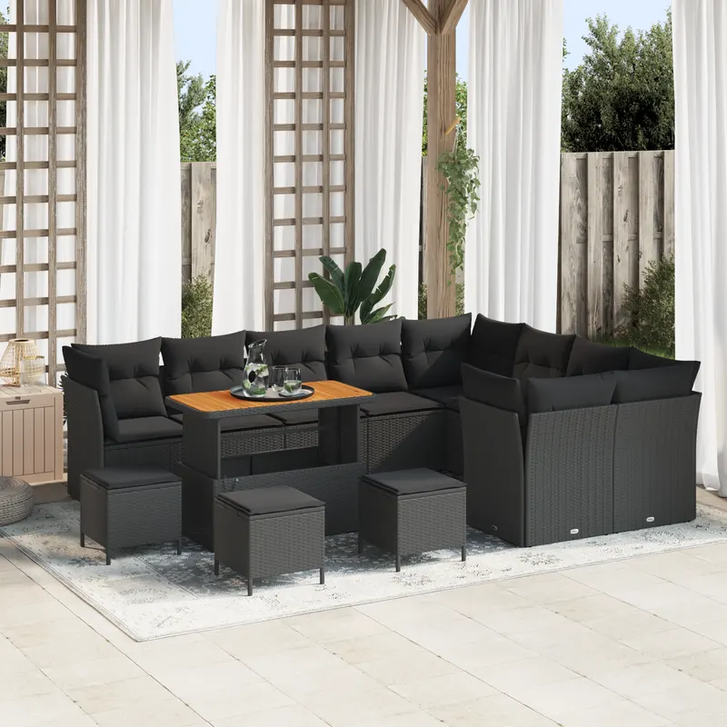 set de canapea de gradina cu 13 piese, ratan negru, acacia