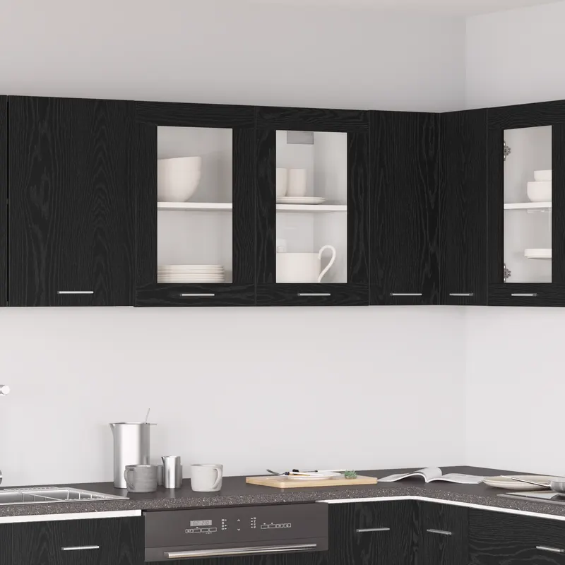 dulap din sticla negru din stejar suspendat 80x31x60 cm fabricat din lemn prelucrat