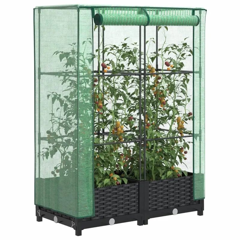 Strat inaltat cu husa de sera, aspect ratan, 80x40x123 cm