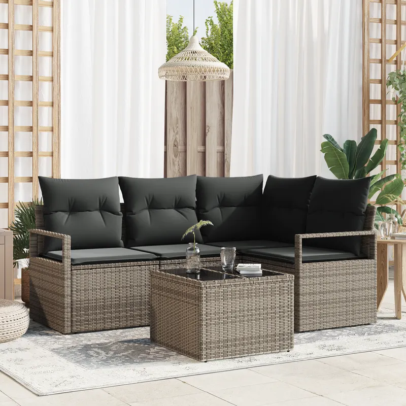 set canapea de gradina cu 4 piese si perne ratan poly gri