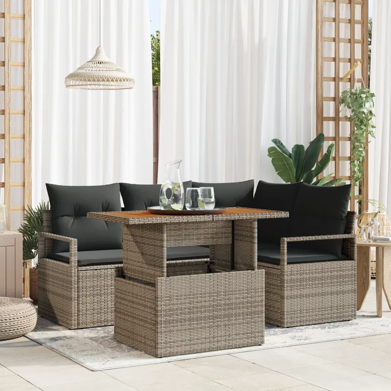 set canapea gradina de 5 piese cu perne - ratan gri polimeric