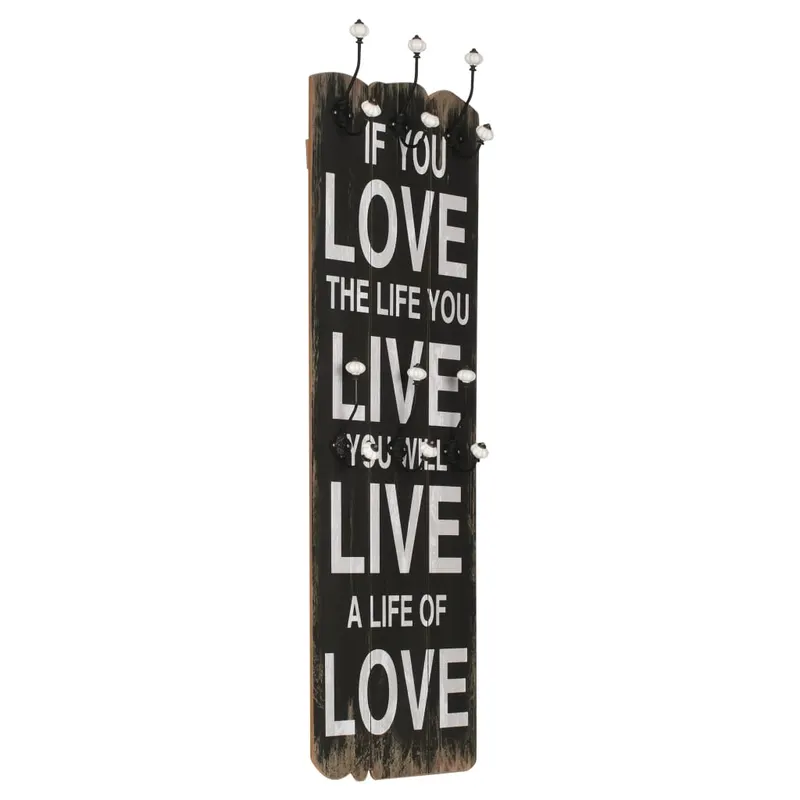 cuier de perete cu 6 carlige, 120 x 40 cm, love life