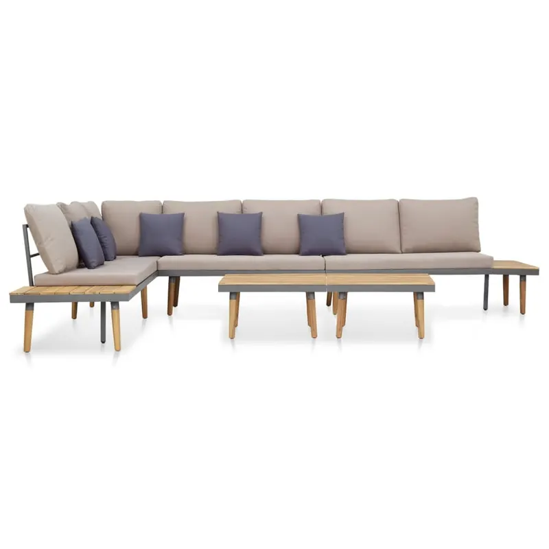 set mobilier gradina 7 locuri, perne, maro, lemn masiv acacia