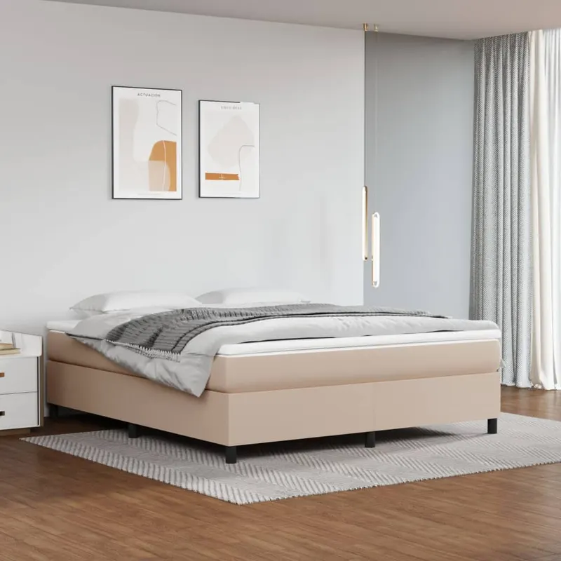 pat box spring cu saltea, cappuccino, 180x200cm piele ecologica