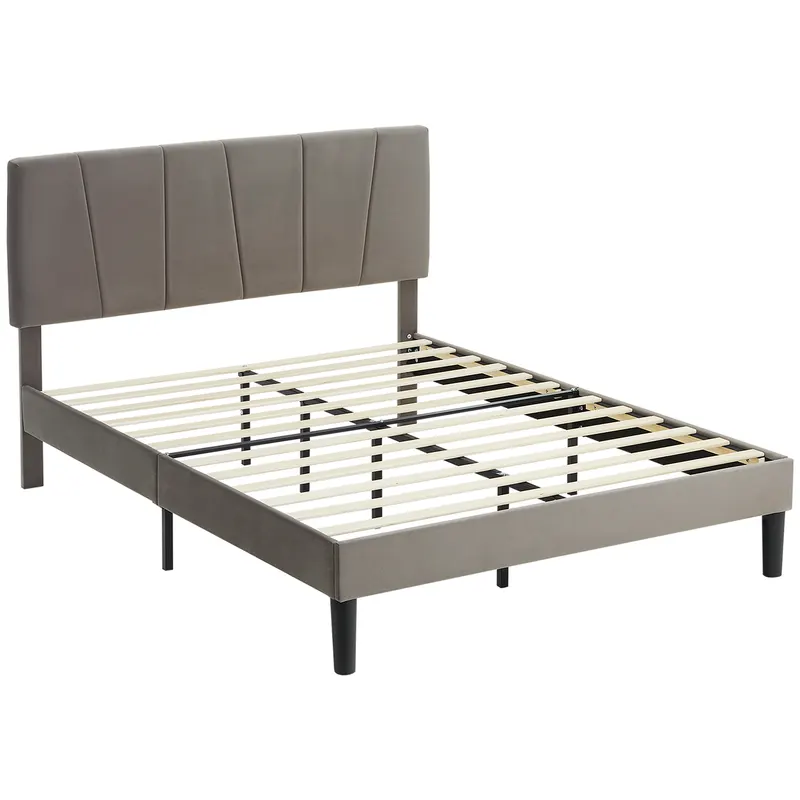 HOMCOM Cadru de pat dublu 140 x 190 cm pat 2 persoane cap de pat reglabil somier 150 x 198 x 100/105/110/115/120 cm gri