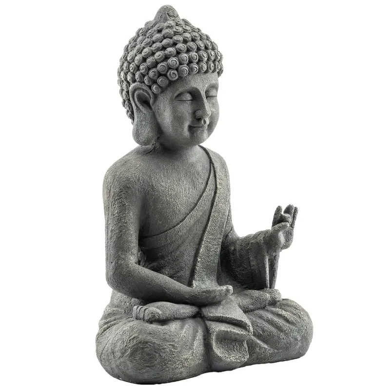 Outsunny Statuie de Grădină, Sculptură Buddha Șezând din Oxid de Magneziu, Decorațiune Spirituală 32 x 23 x 51 cm, Gri Închis
