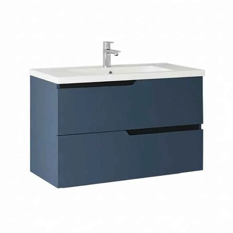 Mobilier lavoar incastrat Fluminia Bari 80, 2 sertare soft close, manere frezate, bleumarin