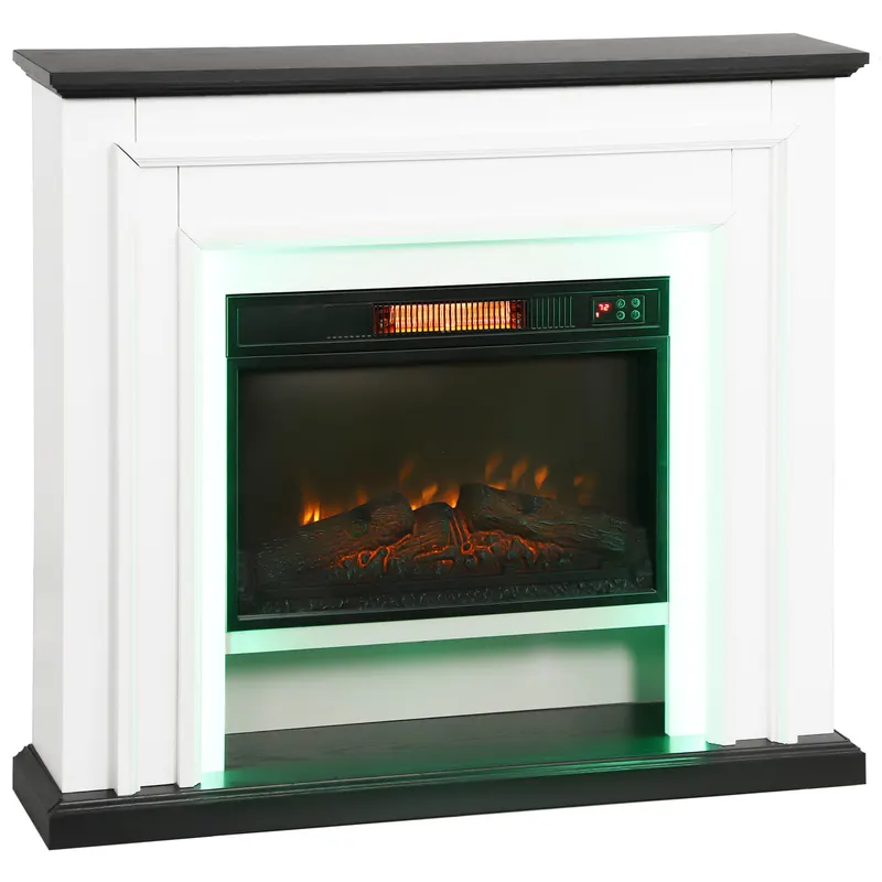 HOMCOM Șemineu electric 1800W, șemineu decorativ fals lumini LED RGB, efect de flacără, mantie, 105 x 27 x 97 cm, negru