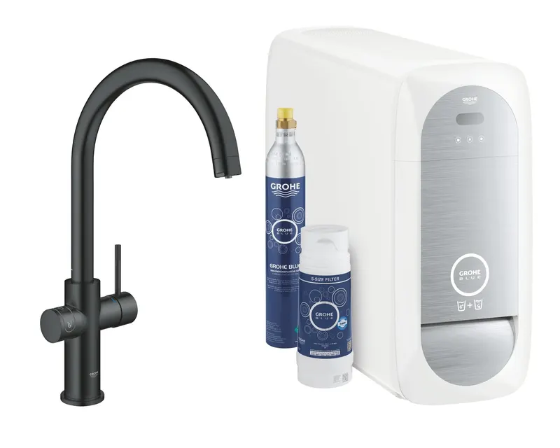 Baterie de bucatarie Grohe 31455KS1, Blue Home, 3 8 , tip C, inalta, filtrare, racire, apa carbogazoasa, Smart, mat