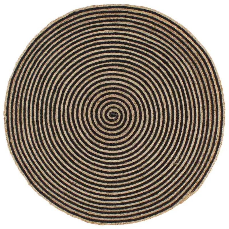 covor lucrat manual cu model spiralat, negru, 90 cm, iuta