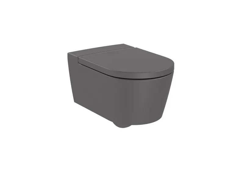 Vas WC Roca A346527640, Inspira Round, montaj suspendat, tip clatire jet de apa, tip evacuare orizontala, antracit