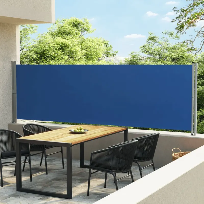 copertina laterala retractabila de terasa, albastru, 140x600 cm