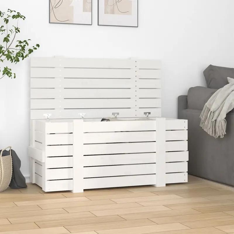 cutie de depozitare, alb, 91x40,5x42 cm, lemn masiv de pin