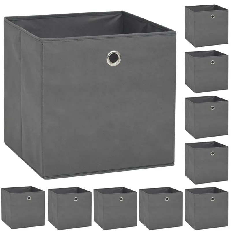 cutii de depozitare, 10 buc, material netesut, 32x32x32 cm, gri