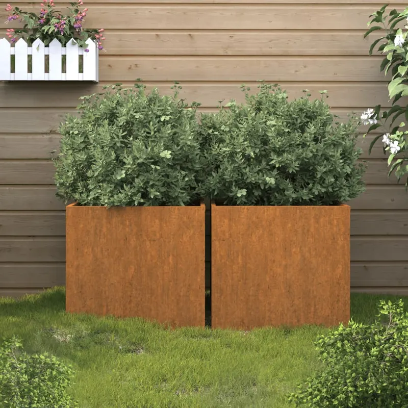 jardiniere, 2 buc., 32x30x29 cm, otel corten