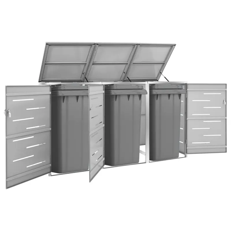 magazie pentru trei pubele, 207x77,5x112,5 cm, otel inoxidabil