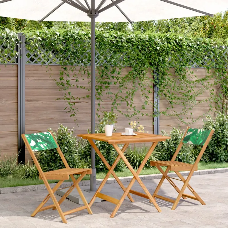 set mobilier bistro, 3 piese, textil model frunze/lemn masiv