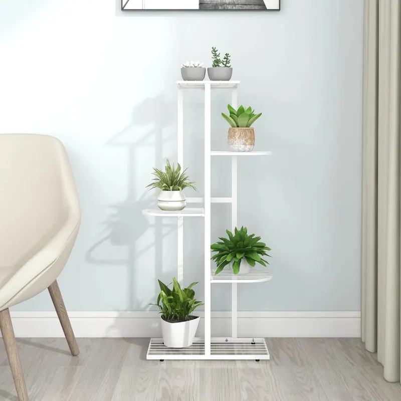 suport pentru flori cu 5 niveluri, alb, 43x22x98 cm, metal