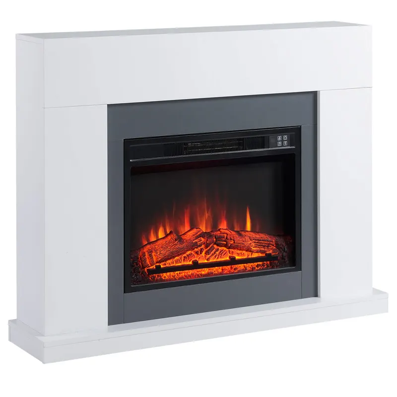 HOMCOM Semineu Electric de Perete cu Efect de Flacara e Incalzire, incalzitor pentru interior 2000W, Acoperire 37m², Timer 7 Zile, Alb | RO