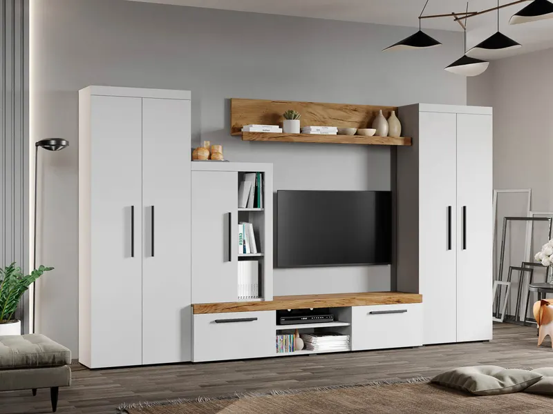 Set Mobilier Living Alb cu Stejar Auriu-Olaf-C02