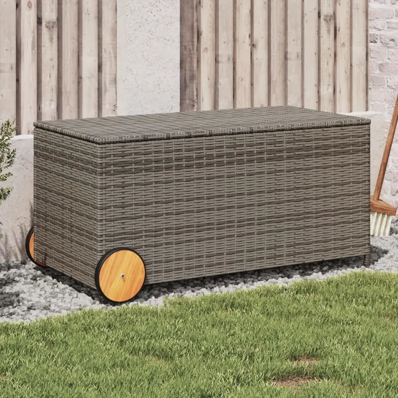 lada depozitare de gradina cu roti, gri, 190 l, poliratan