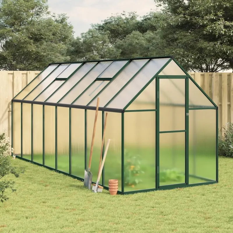 sere cu cadru de baza, verde, 445x169x195 cm, aluminiu