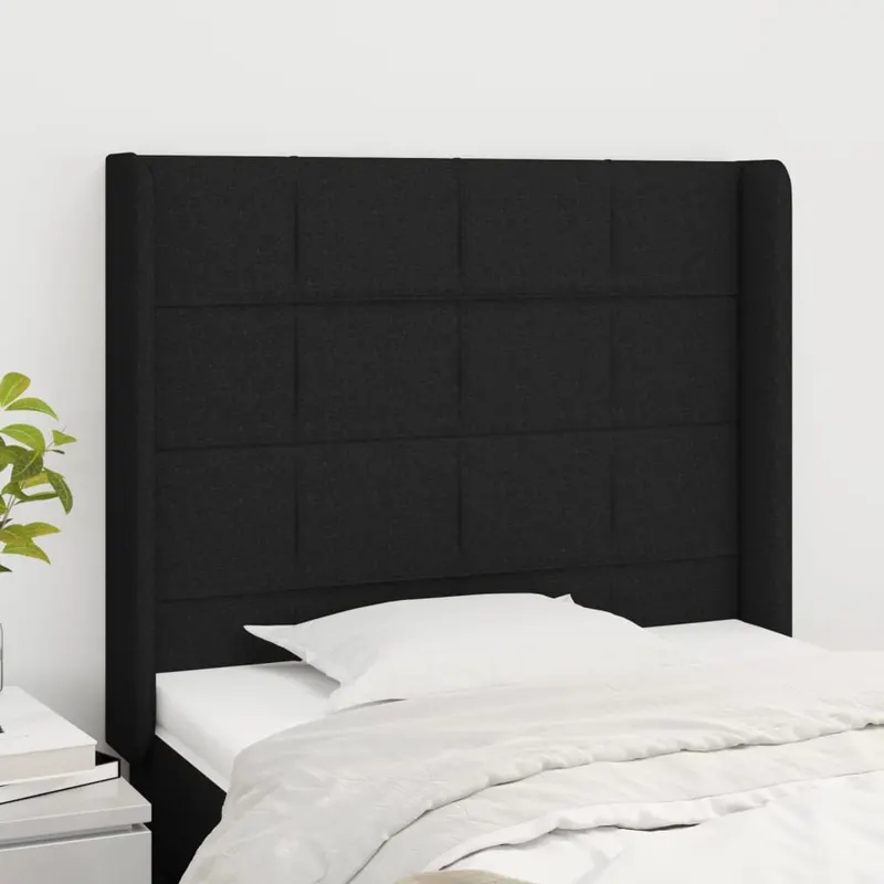 Tablie de pat cu aripioare, negru, 93x16x118/128 cm, textil