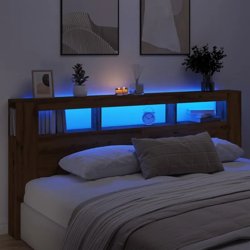 tablie de pat cu led, stejar artizanal, 220x18,5x103,5 cm, lemn