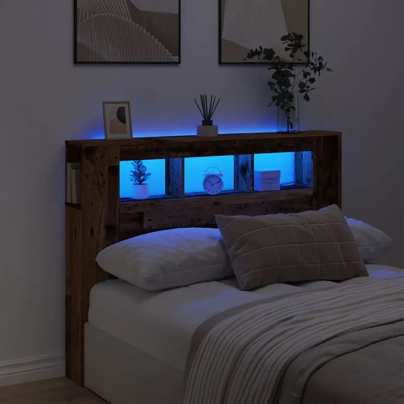 tablie pat cu led lemn vechi 140x18,5x103,5 cm lemn prelucrat