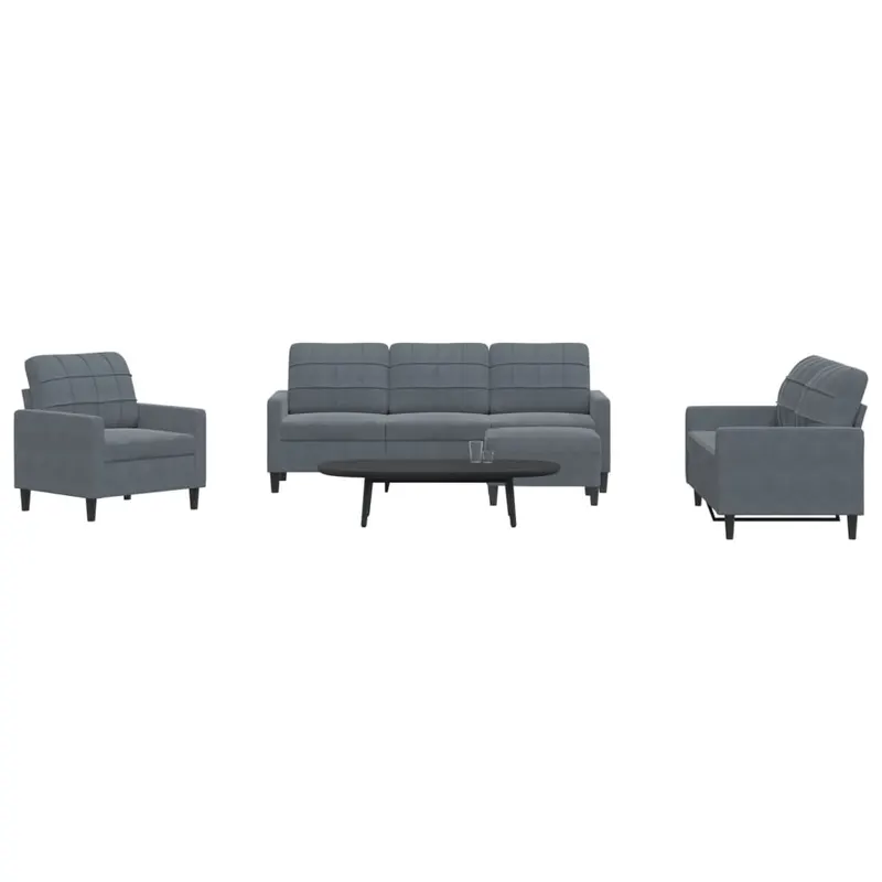 set de canapele cu perne, 4 piese, gri inchis, catifea