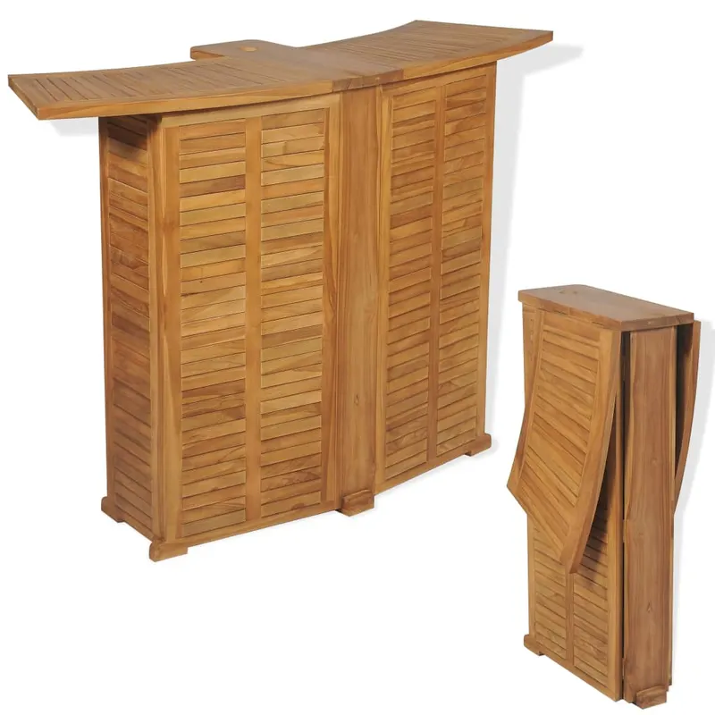 masa de bar pliabila, 155 x 53 x 105 cm, lemn masiv de tec