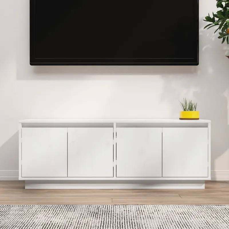 comoda tv, alb, 110x34x40 cm, lemn masiv de pin