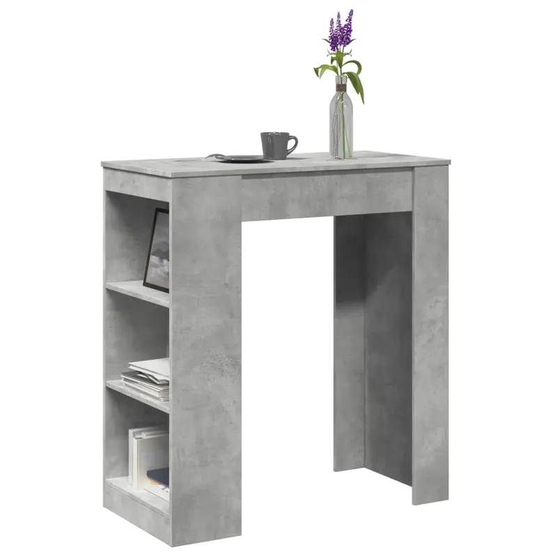 masa de bar cu rafturi gri beton 95x47x103,5 cm lemn prelucrat
