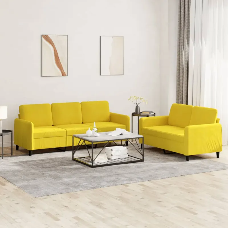 set canapea 2 piese, galben, catifea