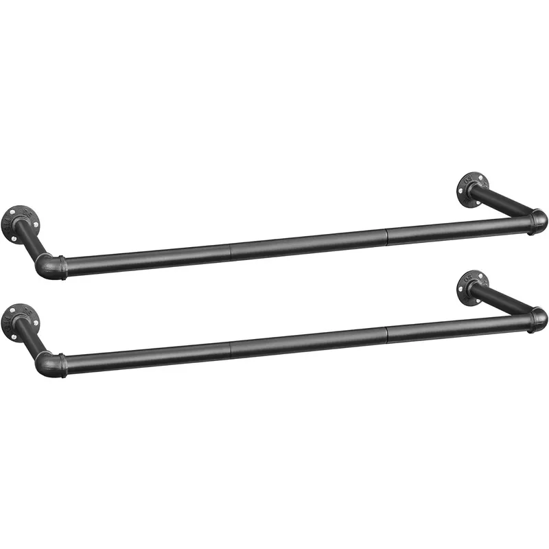 Set 2 sine metalice de agatat haine, montare pe perete, aspect industrial, 92x30x8cm, negru