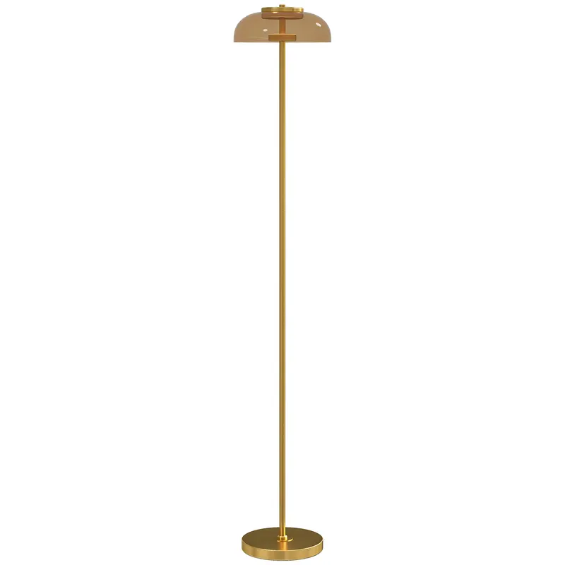 HOMCOM Lampadar de podea pentru living, lampă LED cu lumină caldă 3000 K și întrerupător la picior, Ø25x134cm, nuanță alamă