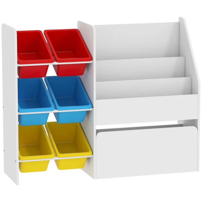 AIYAPLAY Mobilier depozitare copii depozitare jucării copii 6 coșuri detașabile și cufăr mare pe roți 100x30x80cm multicolor