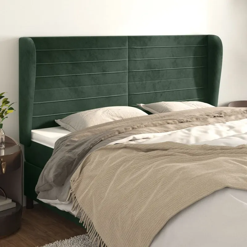 tablie pat cu aripioare verde inchis 163x23x118/128 cm catifea