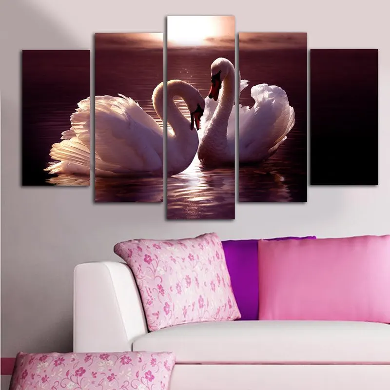 Tablou MDF ( 5 buc ) Lebada, Multicolor, 60x110 cm - Multicolor