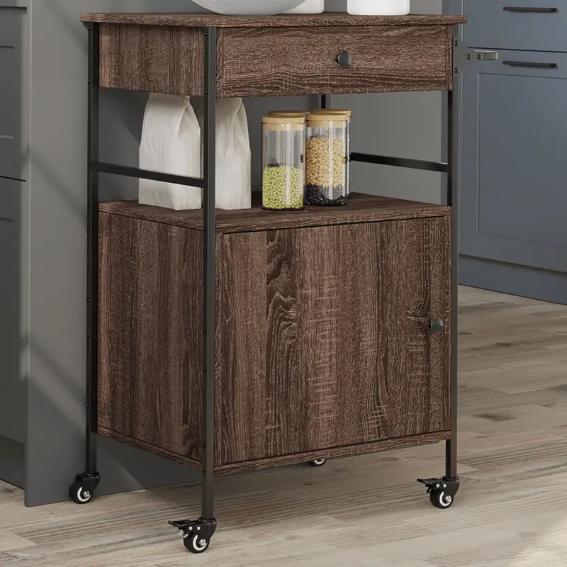 carucior de bucatarie, stejar maro 56x43x89,5 cm lemn prelucrat