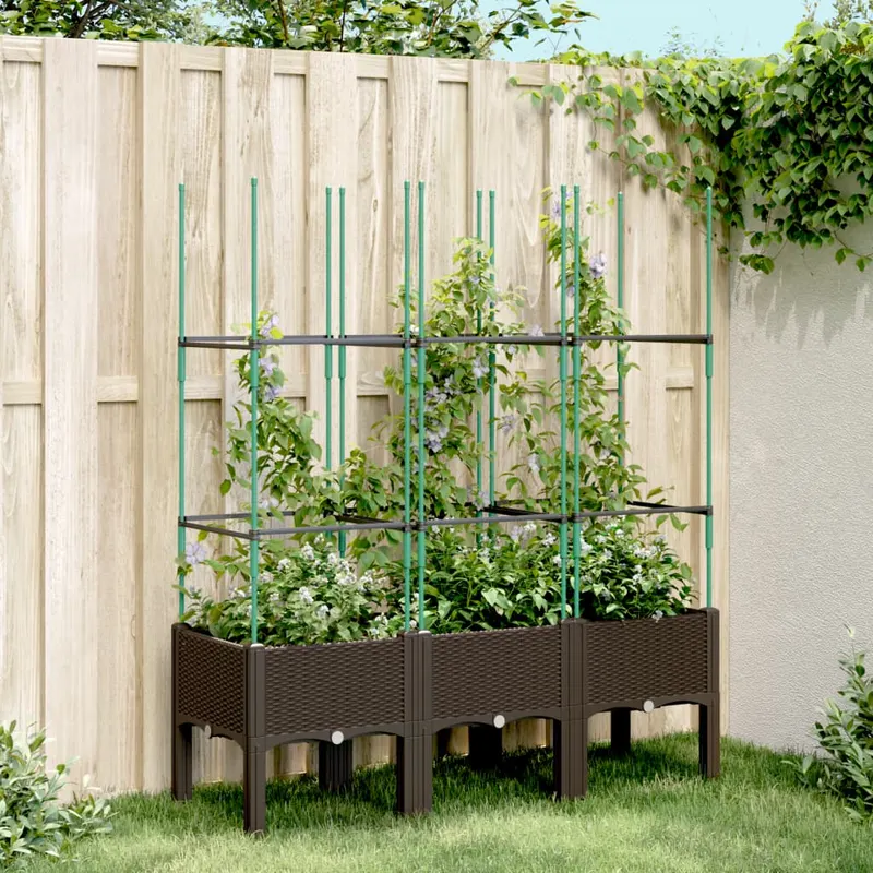 jardiniera de gradina cu spalier, maro, 120x40x142,5 cm, pp