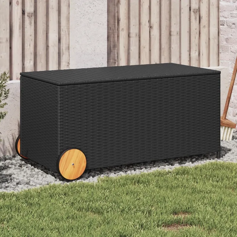 lada depozitare de gradina cu roti, negru, 190 l, poliratan