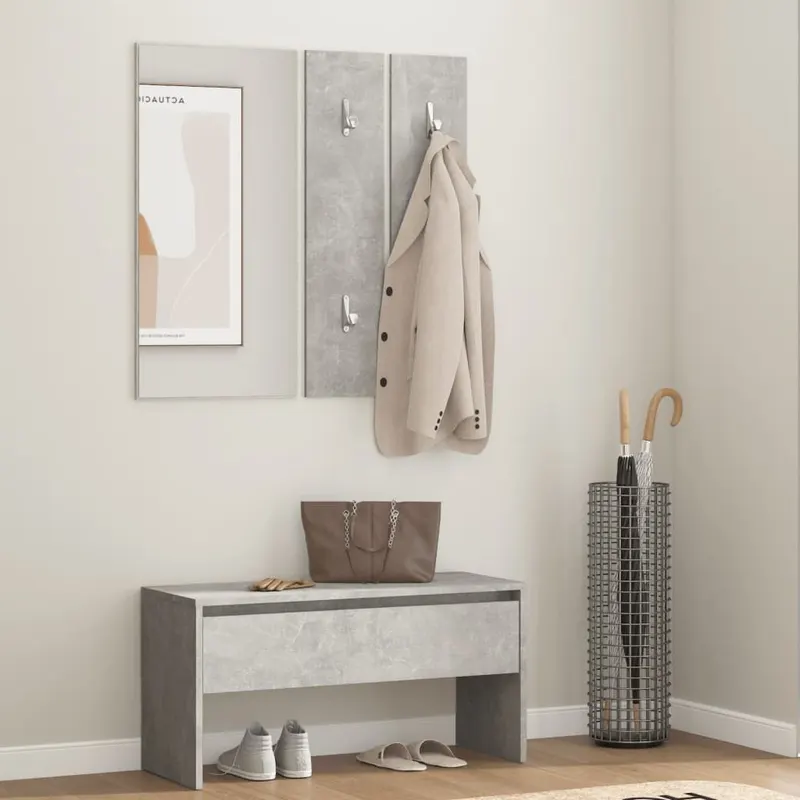 set de mobilier pentru hol, gri beton, lemn prelucrat