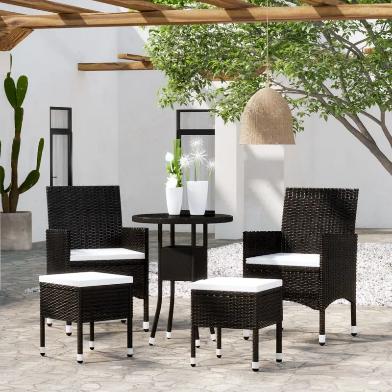 set mobilier de gradina, 5 piese, negru, poliratan