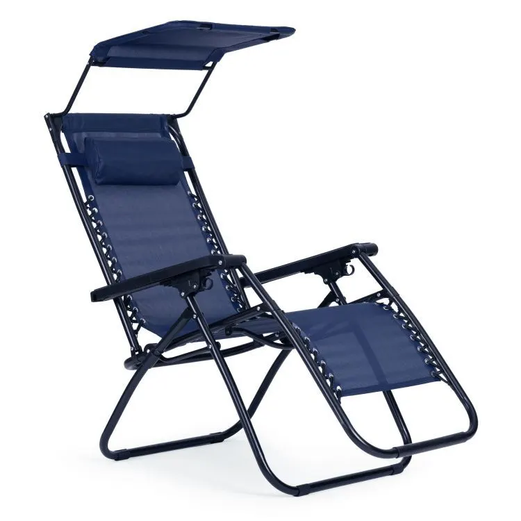 Sezlong pliabil 86x67x120 cm, zero gravity, copertina reglabila, spatar 3 pozitii, cadru otel si material impermeabil, albastru