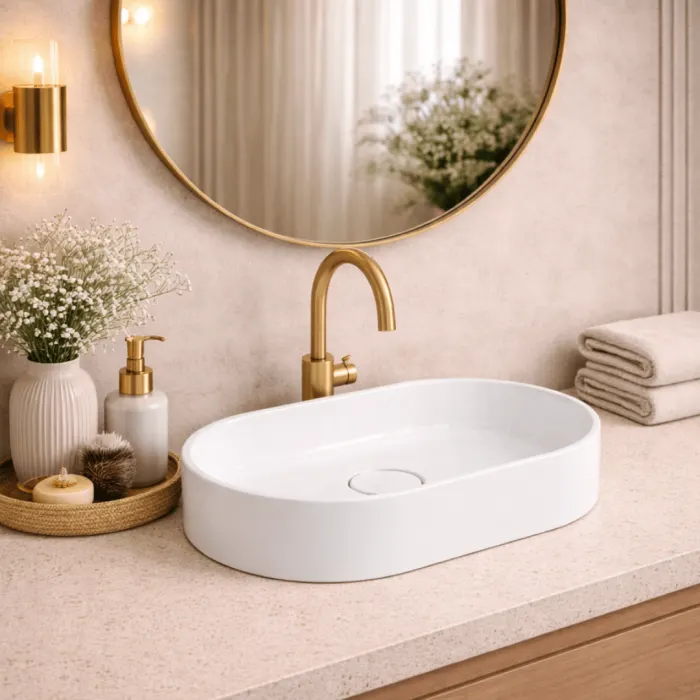 Lavoar compozit cu montare pe blat, 60x38 cm, alb mat, Terra