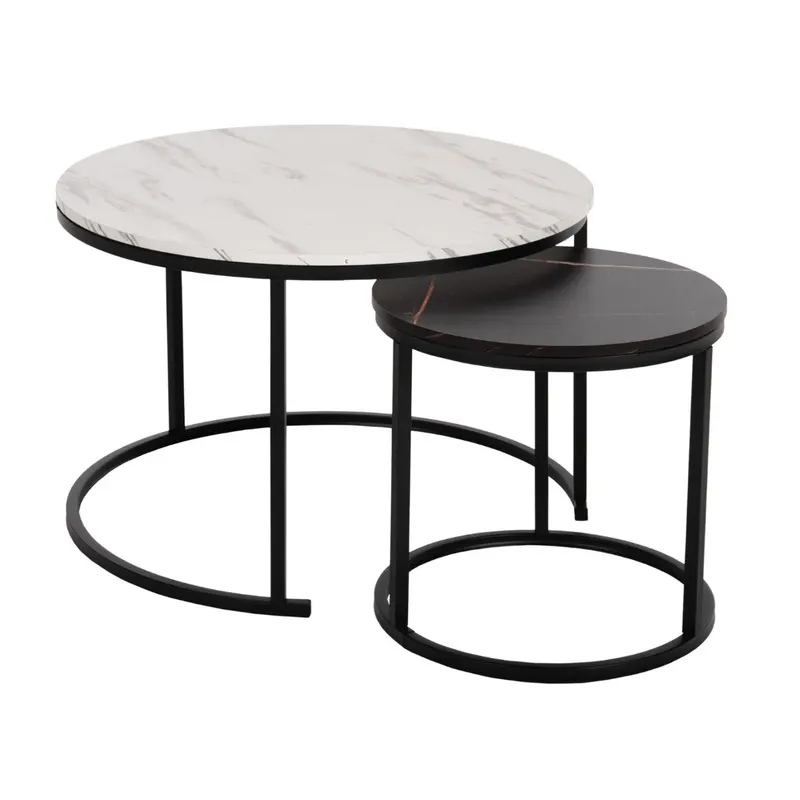 Set 2 masute de cafea RODESE BLACK/WHITE Ø48x47/80x52 CM