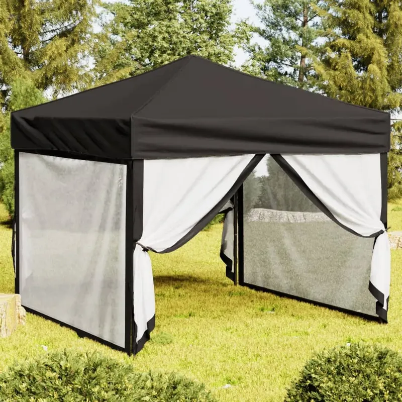 cort pliabil pentru petrecere, pereti laterali, negru, 3x3 m