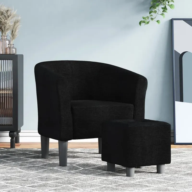 fotoliu tip cuva cu taburet, negru, material textil